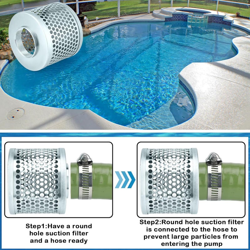 Tujoe 3 Inch Round Hole Suction Strainer Filter Carbon Steel Plated Npt Thread Hose Water Pump Inlet Strainer for Remove Debris Trash Reduces Solids Entering - Image 5